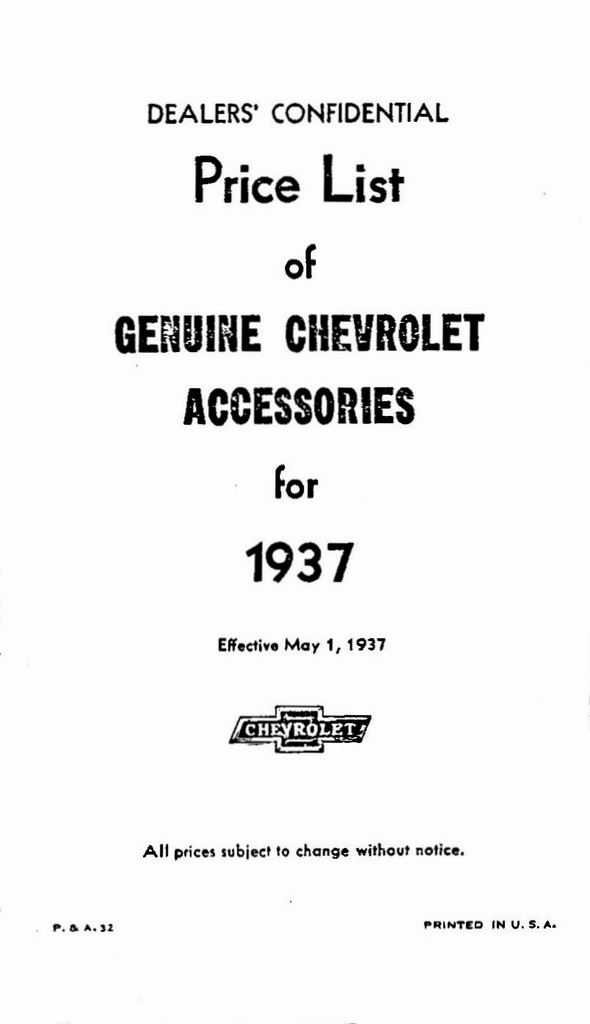 1937 Chevrolet Accessories Price List Page 2